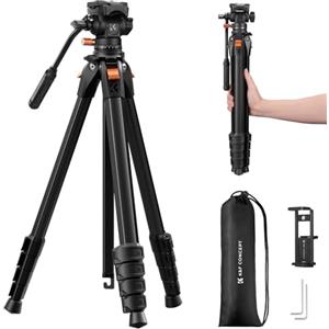 K&F CONCEPT Treppiede Fotocamera 187cm, Cavalletto Fotografico Compatto in Alluminio con Testa Idraulica, Portata 3kg, Treppiede da Viaggio Portatile per Reflex, Mirrorless, Sony, Canon, Nikon