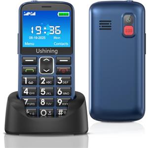 Ufferson Telefono Cellulare per Anziani con Tasti Grandi, GSM Telefoni per Persone Anziane Facile da Usare, SIM Doppio, Schermo da 2,4", SOS, Chiamata Rapida, Volume Alto, Ricarica USB C, Base di Ricarica, Blu