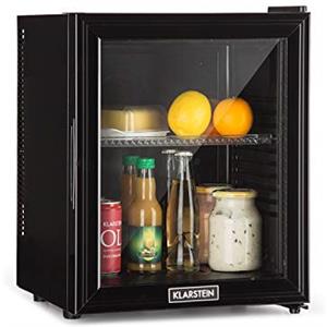 KLARSTEIN Brooklyn Mini Frigo, Frigo Portatile da Camera, Frigorifero Piccolo Silenzioso da Ufficio, Mini Frigo Bar con Illuminazione Interna e Ripiani Rimovibili, Frigo Bar da Campeggio 12-18°C, 24L