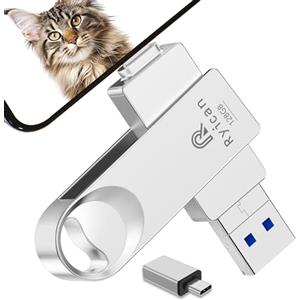 Ryican [Senza APP] Chiavetta USB per lPhone,Ryican 128GB Memoria Esterna Pendrive USB C 3.0 Chiavetta per lphone per scaricare foto 4 in 1 Photostick per iOS/Smartphone/Pad/Android/PC/Tablet,Argento