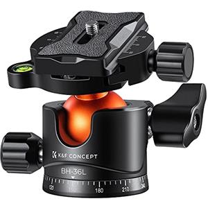 K&F Concept Testa a sfera per treppiede in metallo da 36 mm Rotazione a 360 gradi Panoramica con piastra a sgancio rapido da 1/4 di pollice Livella a bolla Capacità di carico fino a 35,2 libbre/16 kg