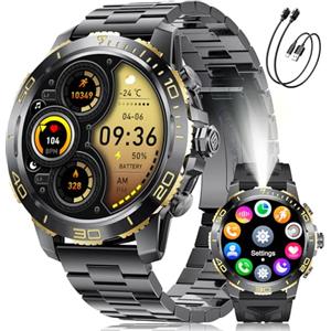 BENYAR SMART Orologio Smartwatch Uomo Militare con Luce a LED, Display AMOLED 1,52 Pollici, Smart watch con Funzione Telefono, Batteria 800 mAh, Frequenza Cardiaca/Monitor del Sonno, 119 Modalità Fitness Tracker
