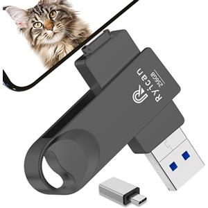 Ryican [Senza APP] Chiavetta USB per lPhone,Ryican 256GB Memoria Esterna Pendrive USB C 3.0 Chiavetta per lPhone per scaricare foto 4 in 1 Photostick per iOS/Smartphone/Pad/Android/PC/Tablet,Nero