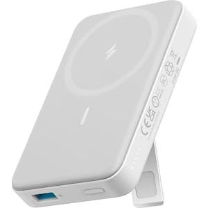 Anker Power Bank Magsafe 10000 mAh, 633 Ricarica Magnetica Senza Fili, Powerbank Magnetico Pieghevole con USB-C per iPhone 17 Pro Max/Serie 16-12(Bianco)