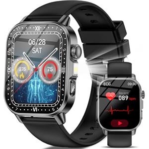 Marsyu 2026 Nuovo Smartwatch Uomo con ECG/????li????????????????a/Pressione Sanguigna/Sonno/Apnea Notturna/Acido Urico/BMI/Temperatura/Cardiofrequenzimetro,2,0"Orologio con Torcia LED/Funzione Telefono/Pulsante SOS
