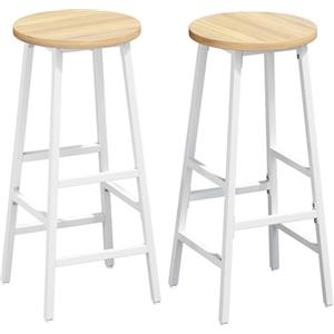 YOUDENOVA Set di 2 sgabelli da bar, struttura in legno e metallo, stabili e salvaspazio, con poggiapiedi, 71 cm, stile industriale, per cucina e sala da pranzo, Rovere chiaro + bianco