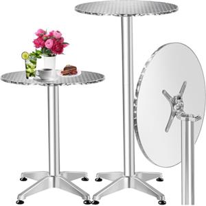 tectake® Tavolo da Bistrot, Alluminio Pieghevole, Altezza Regolabile 70/115cm, Piano in Acciaio Inox Ø 60cm, Resistente agli Agenti Atmosferici, Perfetto per Esterni ed Interni - Viktor