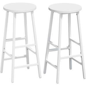 YOUDENOVA Set di 2 sgabelli da bar, struttura in legno e metallo, stabili e salvaspazio, con poggiapiedi, 71 cm, stile industriale, per cucina e sala da pranzo, Bianco