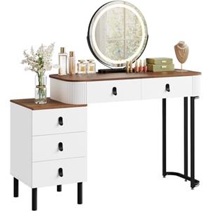 WOLTU Postazione Trucco, Toeletta con Luci Dimmerabili, con Specchio Rimovibile, Consolle da Trucco per Donna, Cassettiera Spostabile