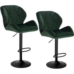 WOLTU 2X Sgabelli da Bar con Schienale Sedia Imbottita Regolabile in Altezza Lift Gas Tessuto Velluto Verde Scuro