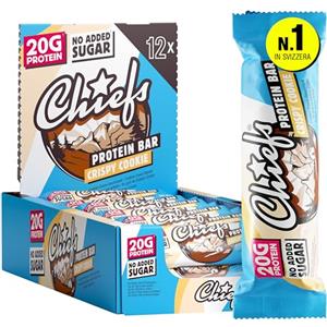 Chiefs® Protein Bar con 20g di proteine e 211kcal - Barretta proteica a basso contenuto di zucchero con molte proteine - 12 x 55g (Crispy Cookie)