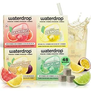 waterdrop MICRODRINK waterdrop® Frutta Tropicale - 48 cubetti waterdrop per acqua - Pacchetto di prova 4 gusti aromatizzanti - insaporitore acqua senza zucchero - acqua aromatizzata in forma di cubetti per bevande