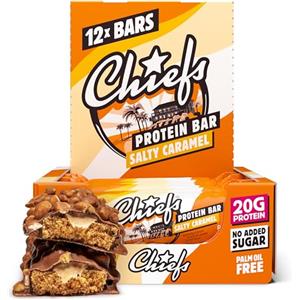 Chiefs® Protein Bar con 20g di proteine e 214kcal - Barretta proteica a basso contenuto di zucchero con molte proteine - 12 x 55g (Salty Caramel)