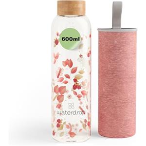 waterdrop MICRODRINK waterdrop® Borraccia in Vetro 600ml - Borraccia Personalizzata con Tappo in Bambù, Custodia Neoprene, Antigoccia, BPA Free - Borracce Design per Sport, Ufficio, Viaggio, Casa