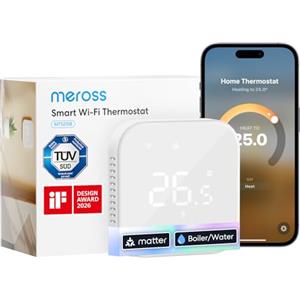Meross Termostato WiFi, Termostato Caldaia Smart Cronotermostato da Parete Intelligente, Matter Termostato Ambiente Riscaldamento e Raffreddamento per Siri, Alexa e Google, Home Assistant