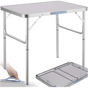 tectake® Tavolo da Campeggio Pieghevole in Alluminio, con Maniglia, Tavolo Salvaspazio, Tavolo da Giardino Regolabile, Tavolino Portatile, Resistente alle Intemperie - Grigio