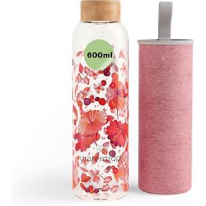 waterdrop MICRODRINK waterdrop® Borraccia in Vetro 600ml - Borraccia Personalizzata con Tappo in Bambù, Custodia Neoprene, Antigoccia, BPA Free - Borracce Design per Sport, Ufficio, Viaggio, Casa