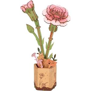 Rolife 3D Puzzle Mazzo di Fiori in Legno Bloom Kit Modello Artigianale per Adulti Fiori Eterni Regalo Romantico per Donne Mamma Natale/Compleanno/Valentino/Festa della Mamma (Garofano rosa)