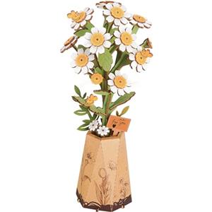 Rolife 3D Puzzle Mazzo di Fiori in Legno Bloom Kit Modello Artigianale per Adulti Fiori Eterni Regalo Romantico per Donne Mamma Natale/Compleanno/Valentino/Festa della Mamma (Camomilla)