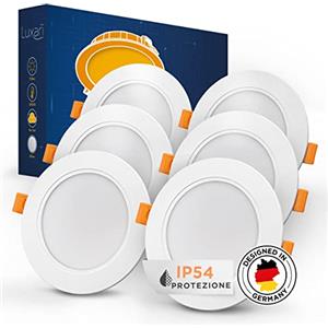 Luxari Spot da Incasso 230V Bianco - Set di 6 Luci LED Radianti 9W - Faretto per Bagno 3000K Bianco Caldo - Illuminazione da Soffitto Con Connettore - IP54