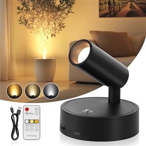 TaoFiaCo Faretti LED Ricaricabili da Parete per Interni Nero - Lampada da parete USB con Telecomando 3 Colori Dimmerabili - Faretto LED Wireless per Illuminazione di Quadri Piante Camera da Letto