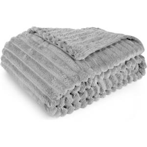 Aomig coperto Pile Peluche di Coniglio Plaid Divano 100×150cm, Coperta Pelosa Morbida per Il Comfort, Copertura in Pelliccia di Coniglio Finta per Divano e Letto Argento