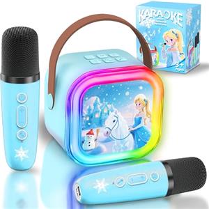 GirliGlee Karaoke per Bambini, Mini Cassa Bluetooth con 2 Microfoni Wireless Karaoke, Microfono Frozen Bambina 3 4 5 6 7 8 9 anni,Regalo Giochi per Bambina 3-7 anni