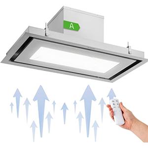 Klarstein Remy Brilliant Edition - Cappa a Isola, Classe Energetica A, 618 m³/h, 230 W, Telecomando, LED-Luce: 3 Intensità, Filtro Antigrasso, Scarico e Ricircolo, 90 cm, Argento
