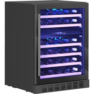 HOMCOM Cantinetta Vino Doppia Temperatura 46 Bottiglie 131L Cantina Vino Frigo Bar Refrigerata Sottopiano Silenziosa 5-18℃, Triplo Vetro Anti UV, Ripiani Regolabili Legno, Display Touch, LED, Classe F