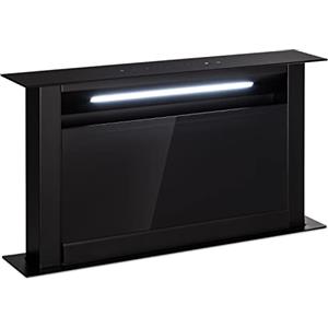 Klarstein Downdraft - Cappa retrattile da 90 cm, con flusso d'aria boost di 714 m³/h, 8 modalità di estrazione, illuminazione a LED e timer. Silenzioso, senza condotto, nero, 60 cm.