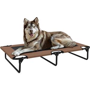 PawHut Letto per Cani Rialzato Pieghevole con Tessuto a Rete, Brandina per Cani Grandi da Interno ed Esterno, 107x61x20 cm, Marrone