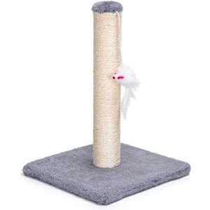 Nobleza - Tiragraffi per Gattini e Gatti Piccoli, Graffiatoio a Colonna in Sisal Naturale con Topolino Gioco, Protezione per Mobili, Base Quadrata in Morbido Peluche, Compatto, Grigio (25x25x35 cm)