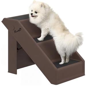 PawHut Scaletta per Cani e Gatti con 3 Scalini Antiscivolo, Scala per Cani Pieghevole con Capacità 10 kg, per Letti Alti e Divani, 50x30.5x36.5 cm, Marrone