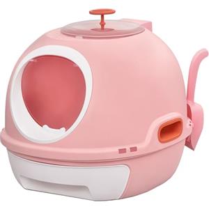 PawHut Lettiera per Gatti con Coperchio, Lettiera Gatto Chiusa con Vassoio Estraibile, 2 Ingressi e Paletta, 47x55x44cm, Rosa