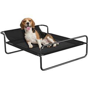 PawHut Lettino per Cani Rialzato, Letto da Campeggio per Cani e Gatti con Poggiatesta, Tessuto Traspirante Texteline, per Interno ed Esterno, 106x81x33 cm, Nero