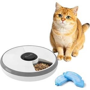 PawHut Distributore Automatico Cibo Gatti e Cani, Dispenser Crocchette Gatto con Timer e Display LED a Batterie, 1-6 Pasti al Giorno, per Cibo Secco e Umido, per Cani Piccoli/Mini e Gatti