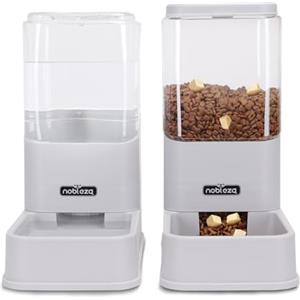 Nobleza Distributore Automatico e Distributore d'acqua per Gatti, Dispenser Cibo Gatti Cani, Animali Domestici Automatico Waterer e Cibo Feeder, 2 Unità, 3.8L