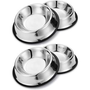 Nobleza 4 Pack Ciotole per Cani in Acciaio Inox， Lotole per Cani con Base in Gomma Antiscivolo， Ciotola per Acqua e Cibo per Cani， Ciotola per Animali Domestici Taglia Media/Grande 25.5 CM