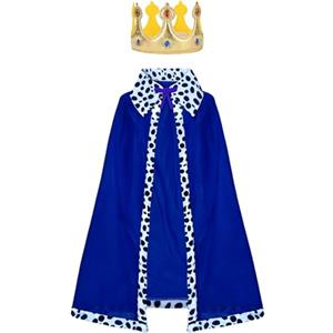 AOOWU Mantello Reale, Mantello da Principe Costume da Re Bambino con Corona Re, per Halloween Carnevale e Feste a Tema(120CM-Adulto)