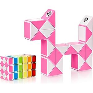 CUBIDI® Mini Serpenti Magici Puzzle - Gadget Regalo di Compleanno bambini, Regalini Festa Bambini - Serpente Giocattolo, Gioco Rompicapo Bambini e Adulti, Magic Snake - 24 Blocchi (Rosa)