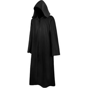 AOOWU Mantello Nero con Cappuccio, Unisex Mantello Lungo per Halloween e Carnevale, Cappuccio per Mascherata (M)