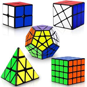 Coolzon Set di 5 Cubi Magici, Set di 5 Cubi Magici di Velocità 2x2 4x4 Fenghuolun Pyraminx Pyramid Megaminx Fenghuolun Puzzle Cube Giocattolo Regalo per Bambini Adulti