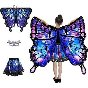 HAGOT Butterfly Wings Kids Cape, Costume da Farfalla per Bambini, Ali da Fata Farfalla, Ali da Fata,Fasce e Adesivi, Adatto per Halloween Party Dress up