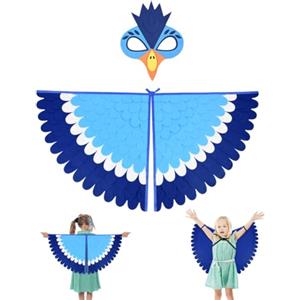 URAQT Uccello Feltro Costume, 2Pz Bucero Blu Set Cosplay, Mantello Colorato e Maschera in Feltro per Bambini Ragazze Balli Halloween Feste in Maschera