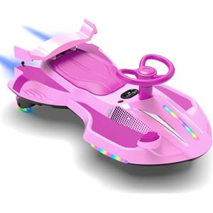 LALAHO Macchina Elettrica Per Bambini 12 V con Pedale, 2 in 1 Auto Elettrica con 2 Velocità, Luci LED, Protezione Antiribaltamento, ruote luminose, per bambini dai 3 anni in su (Rosa-Viola)