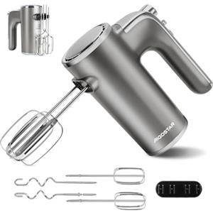 Aigostar Adela - Sbattitore Elettrico, Potenza di 400 W, 5 Velocità Regolabili e un Pulsante Turbo, una Staffa Portaoggetti, 2 Fruste e 2 Ganci. Color Argento