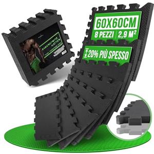 AthleticPro Fitness Tappetino protettivo per pavimento - tappetini extra spessi - tappetini protettivi antiscivolo per sala fitness e attrezzature per il fitness (Nero, 60x60 cm)