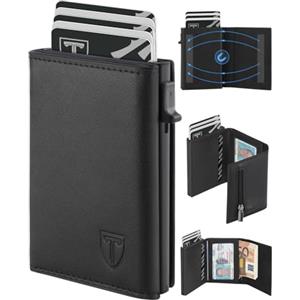 TEEHON Portafoglio Uomo Slim, Portacarte in Pelle con Protezione RFID, Porta Carte di Credito Uomo Piccolo, Porta Tessere con Portamonete e Scomparti Banconote - Confezione Regalo - NERO