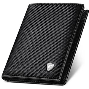 WONSEFOO Portafoglio trifold RFID uomo in fibra di carbonio con 11 scomparti per carte|1 tasca monete e 1 tasca verticale con zip|2 finestre documenti d'identità|2 scomparti banconote