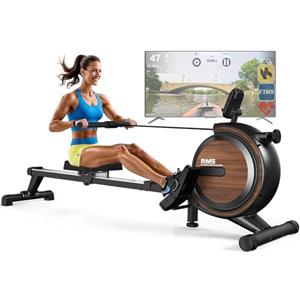 ORISYN Vogatore domestico con resistenza magnetica, vogatore con computer Bluetooth, supporto per tablet regolabile, peso 170 kg (nero con legno)